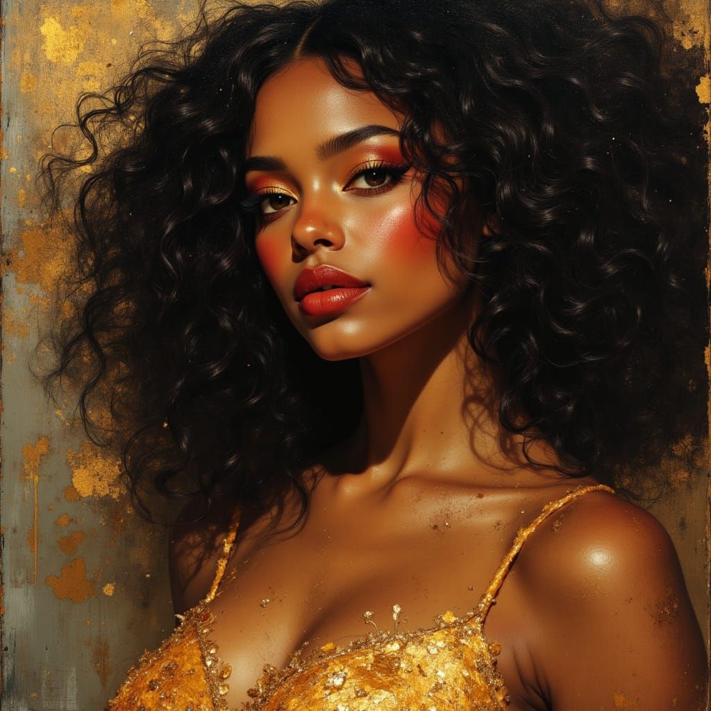 Elegant African Goddess Portrait in Impasto Oil Style