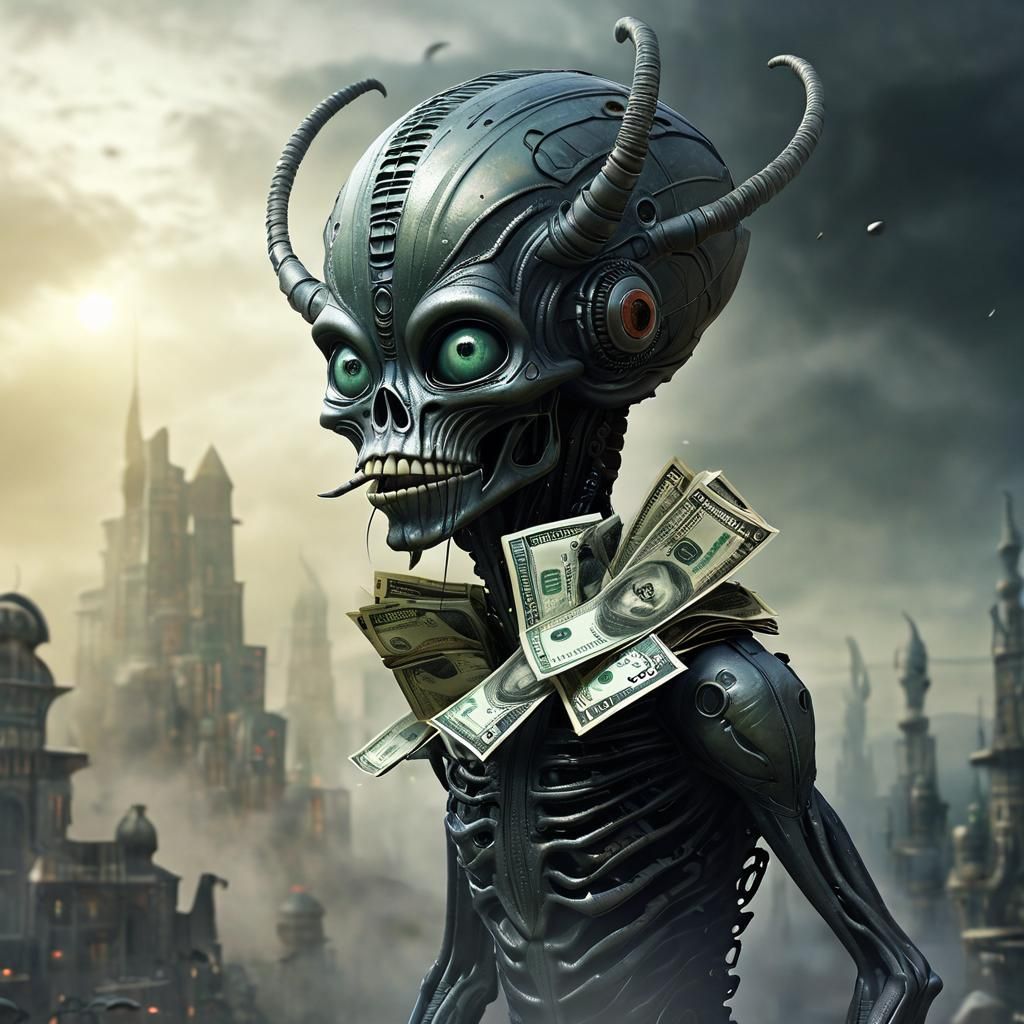 Alien with Cash: Surreal Art Inspired by Giger