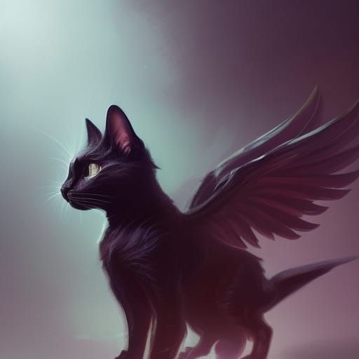 Hyperrealistic Black Cat Angel Wings Concept Art