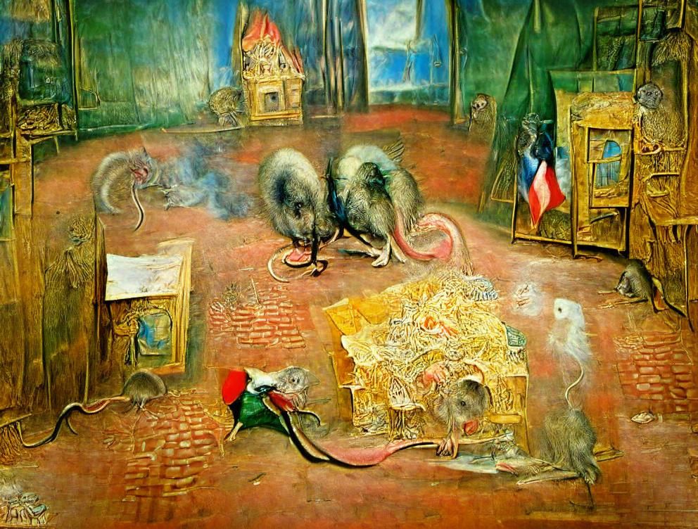 Two Rats in a Detailed Oil Painting by James Ensor and Remed...