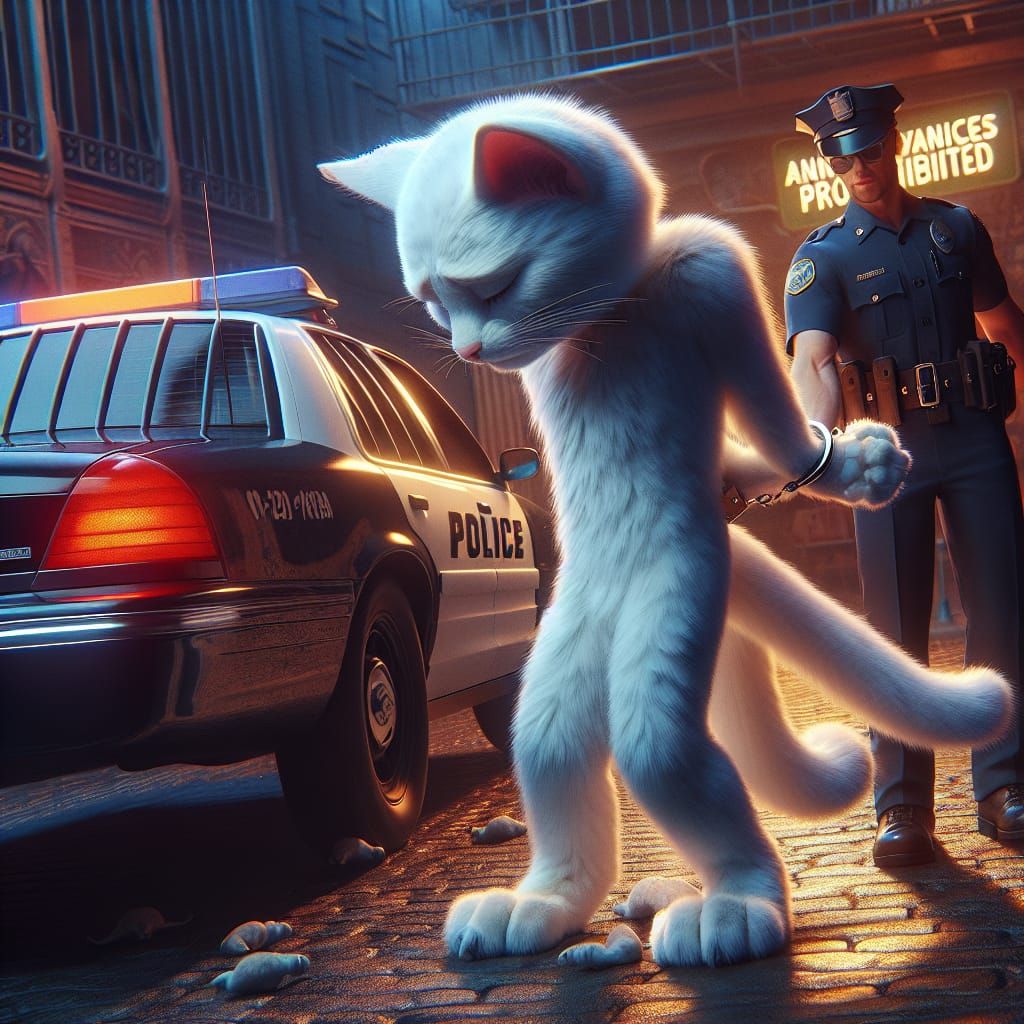 Cat Arrested for Annoyance in Fantasy Concept Art