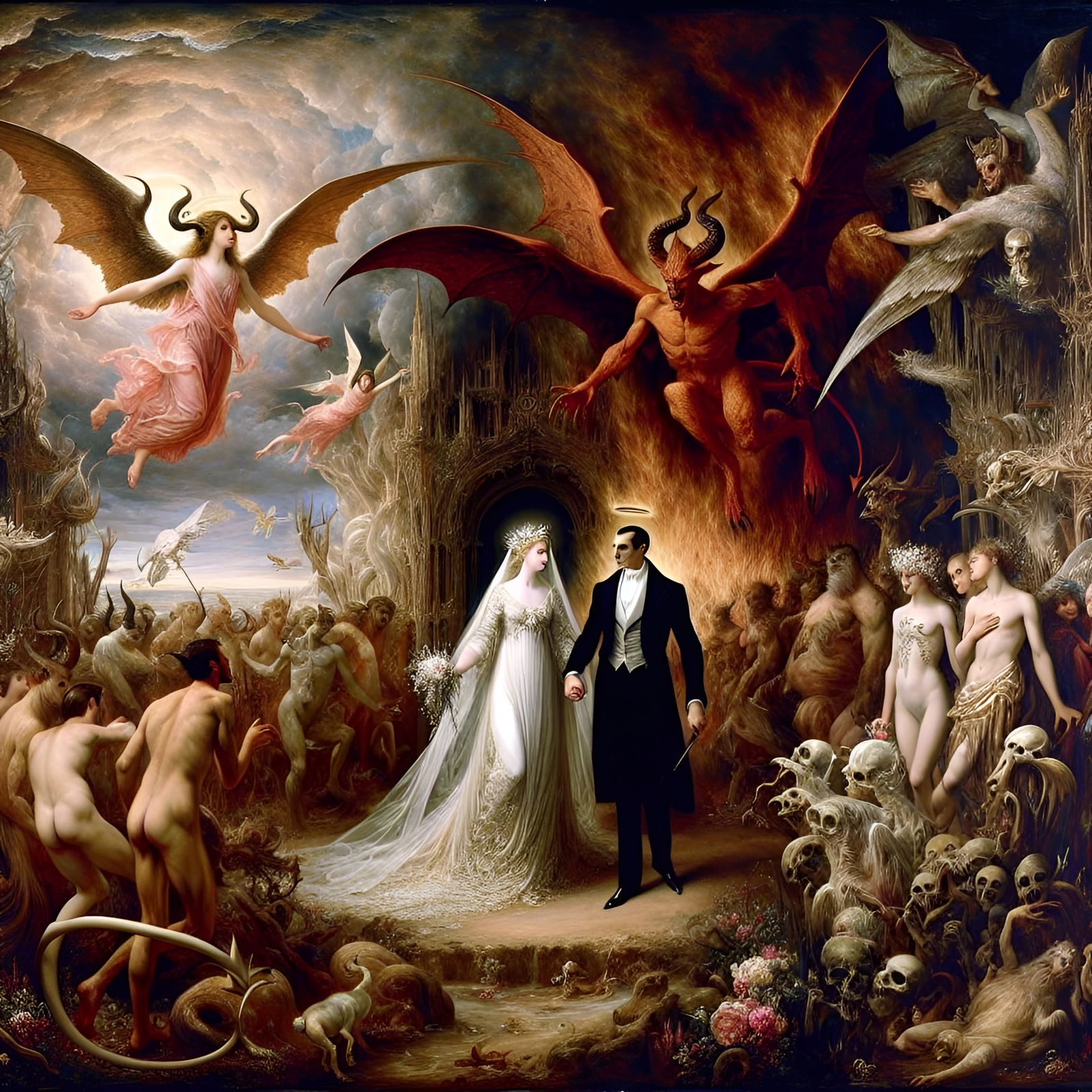 Surreal Wedding of Angel and Demon