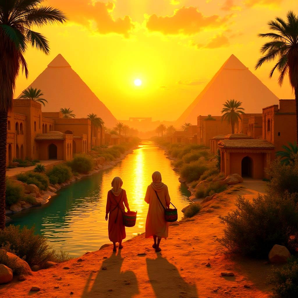 Golden Sunset over Ancient Egypt Landscape
