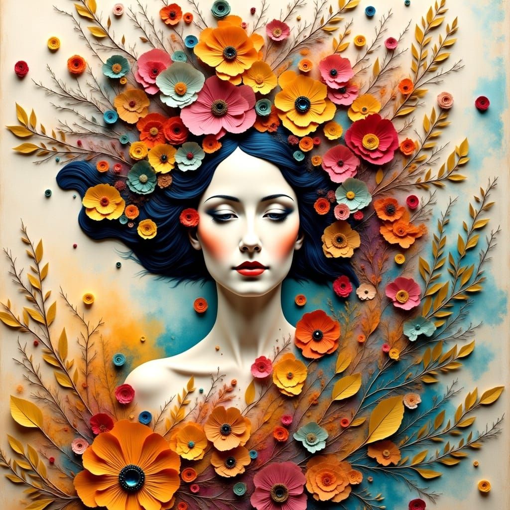 Autumn Goddess in Papercraft Collage Art