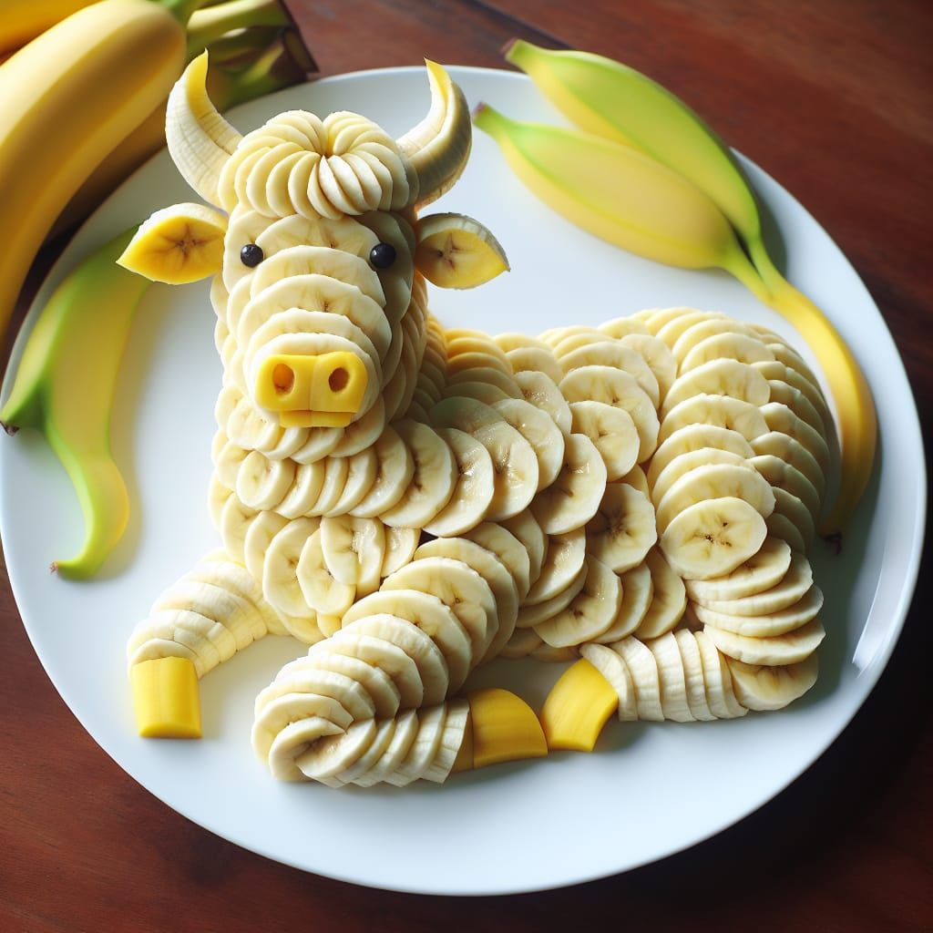Banana Cow Food Art on a Plate