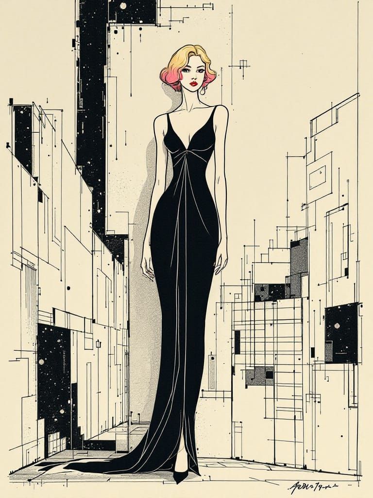 Blond Pin-Up Woman in Modigliani Style