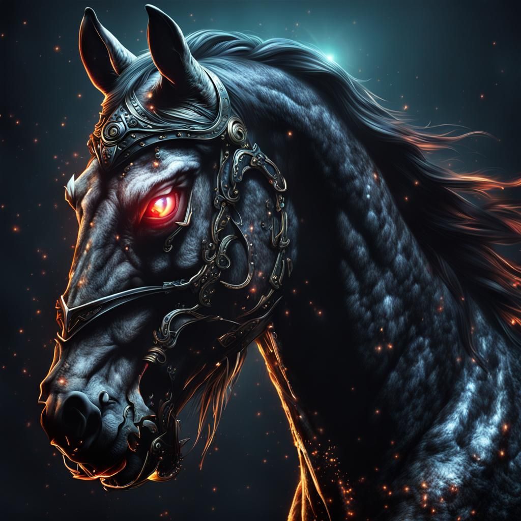 Nightmarish Horse with Glowing Eyes and Sharp Teeth