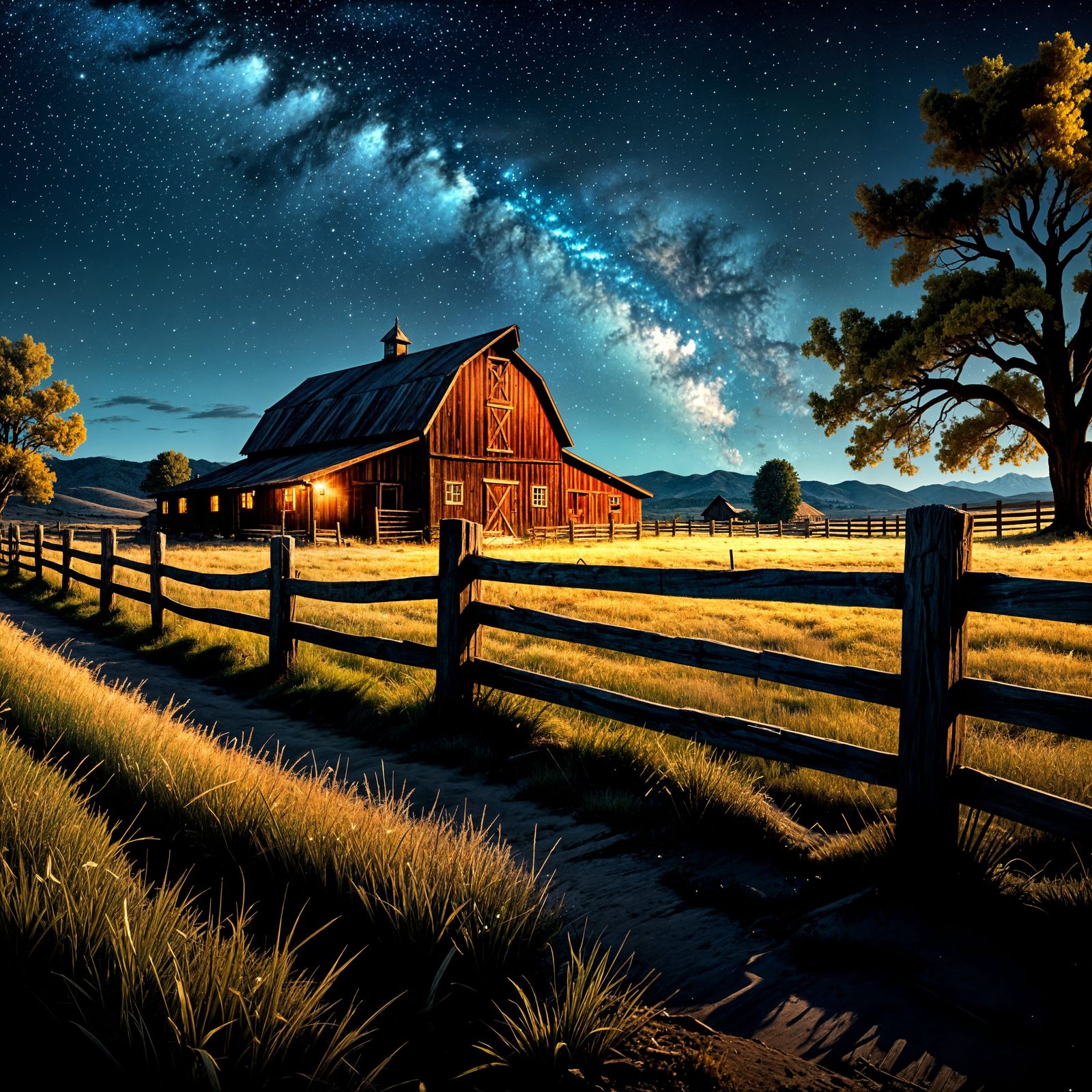 Serene Night Sky Over Ranch Hilltop