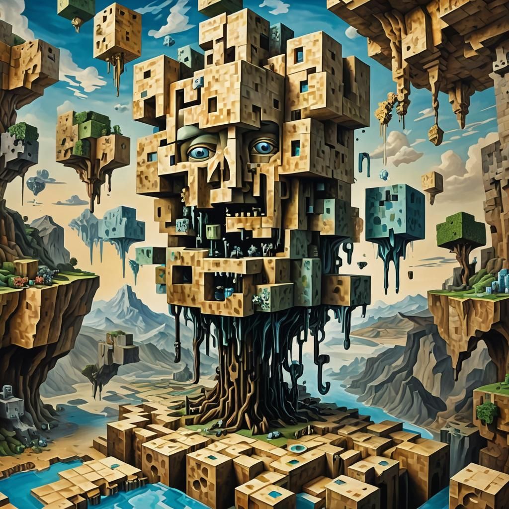 Surreal Minecraft Landscape in Dali Style