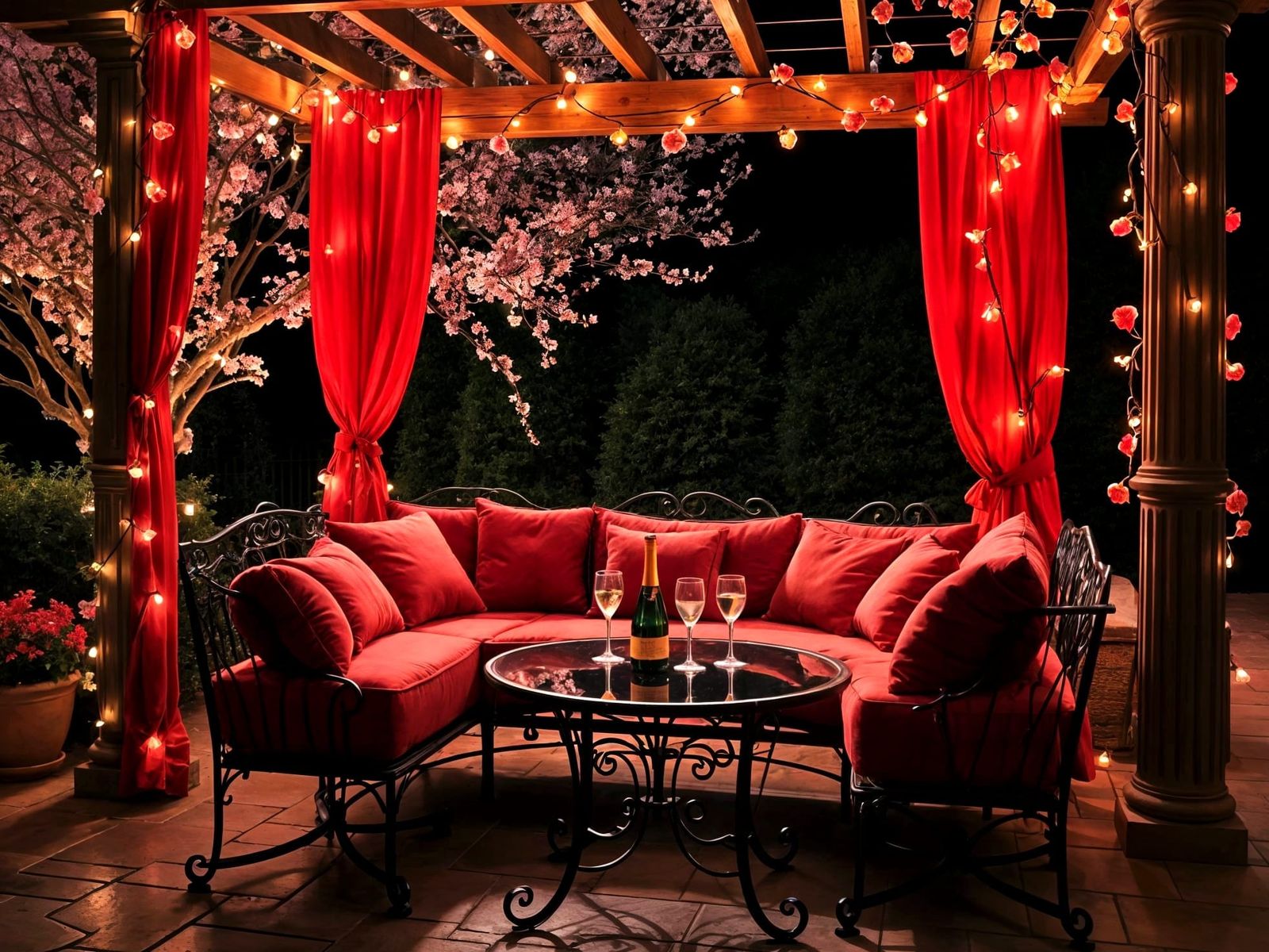 Romantic Patio Oasis in Soft, Warm Lighting