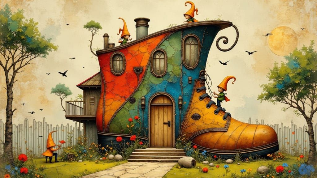 Whimsical Gnome Village in a Giant Boot House