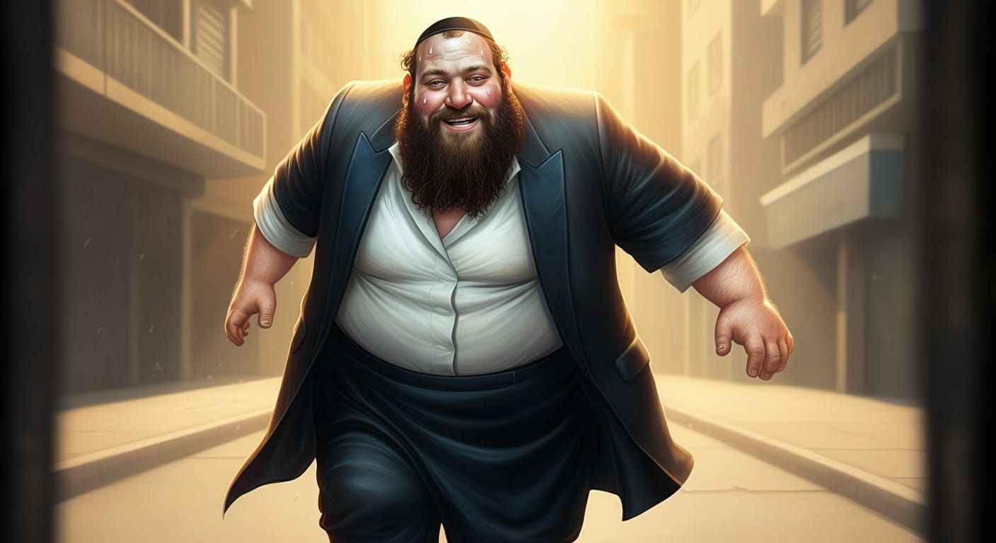 Hasidic Man Walks Empty City Street in Midday Sun