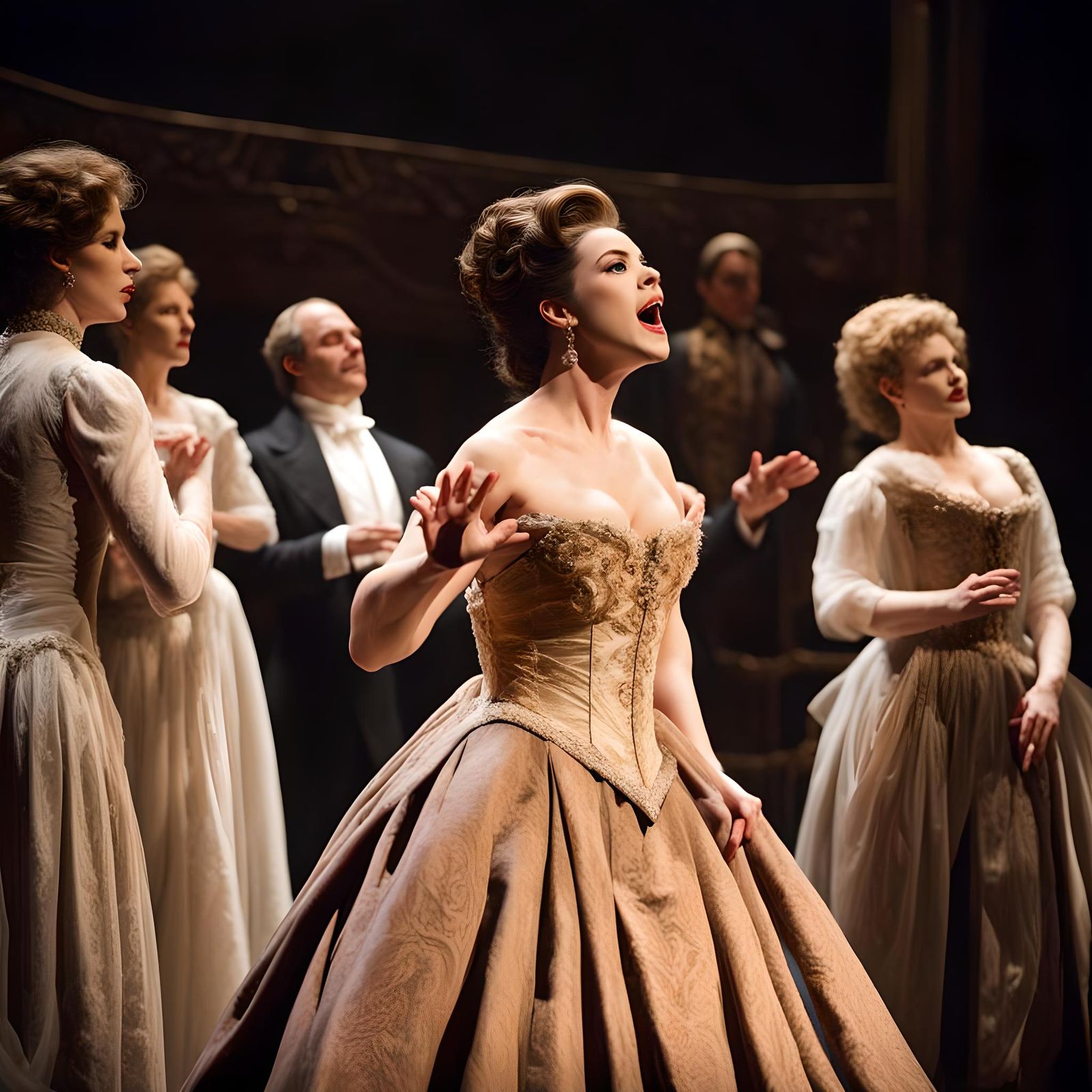 A photo of dramatic scenes capturing iconic operatic moments, powerful performances, and behind-the-scenes glimpses of t...