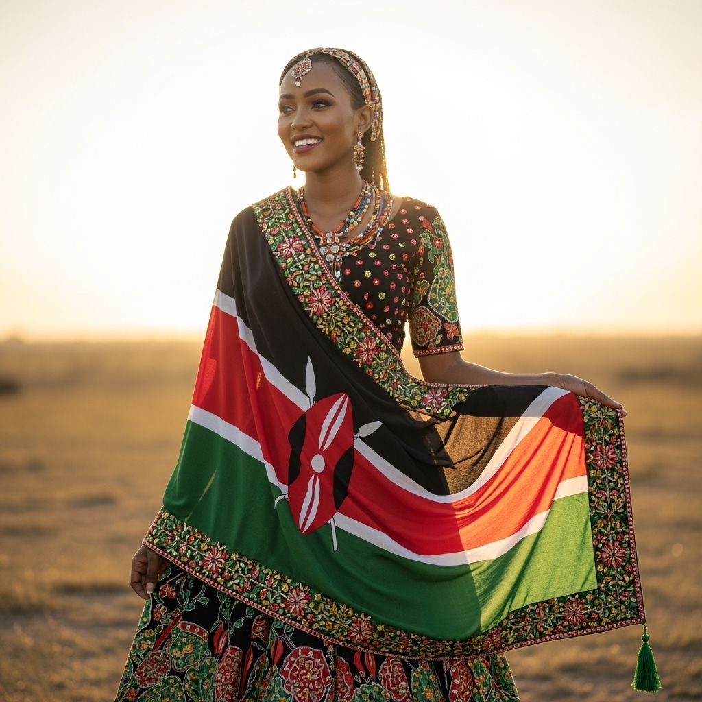 Kenyan Woman in Flag-Inspired Lehenga in Golden Hour Light