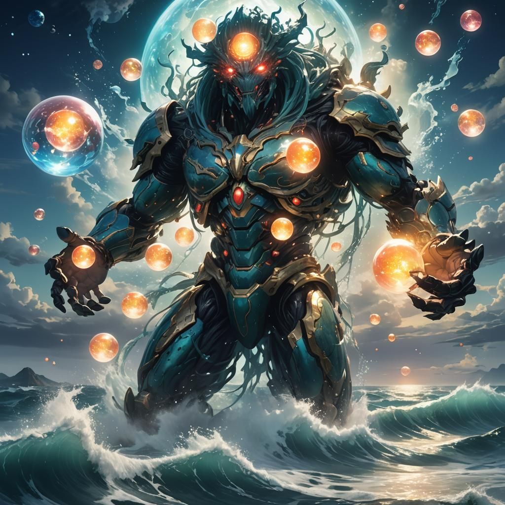 Ocean Giant Emerges with Celestial Orbs