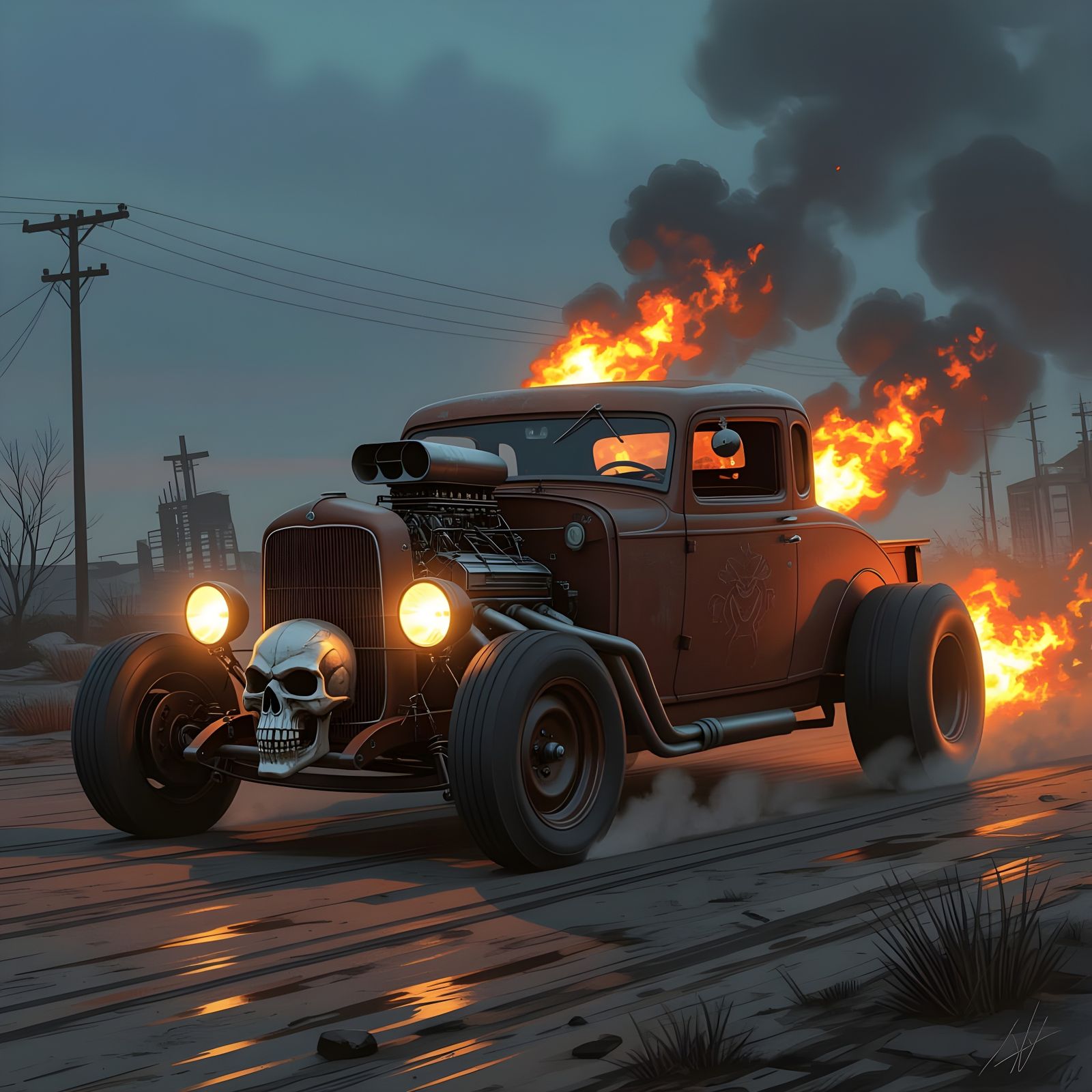 1930s Chevy Rat Rod in Post-Apocalyptic Setting
