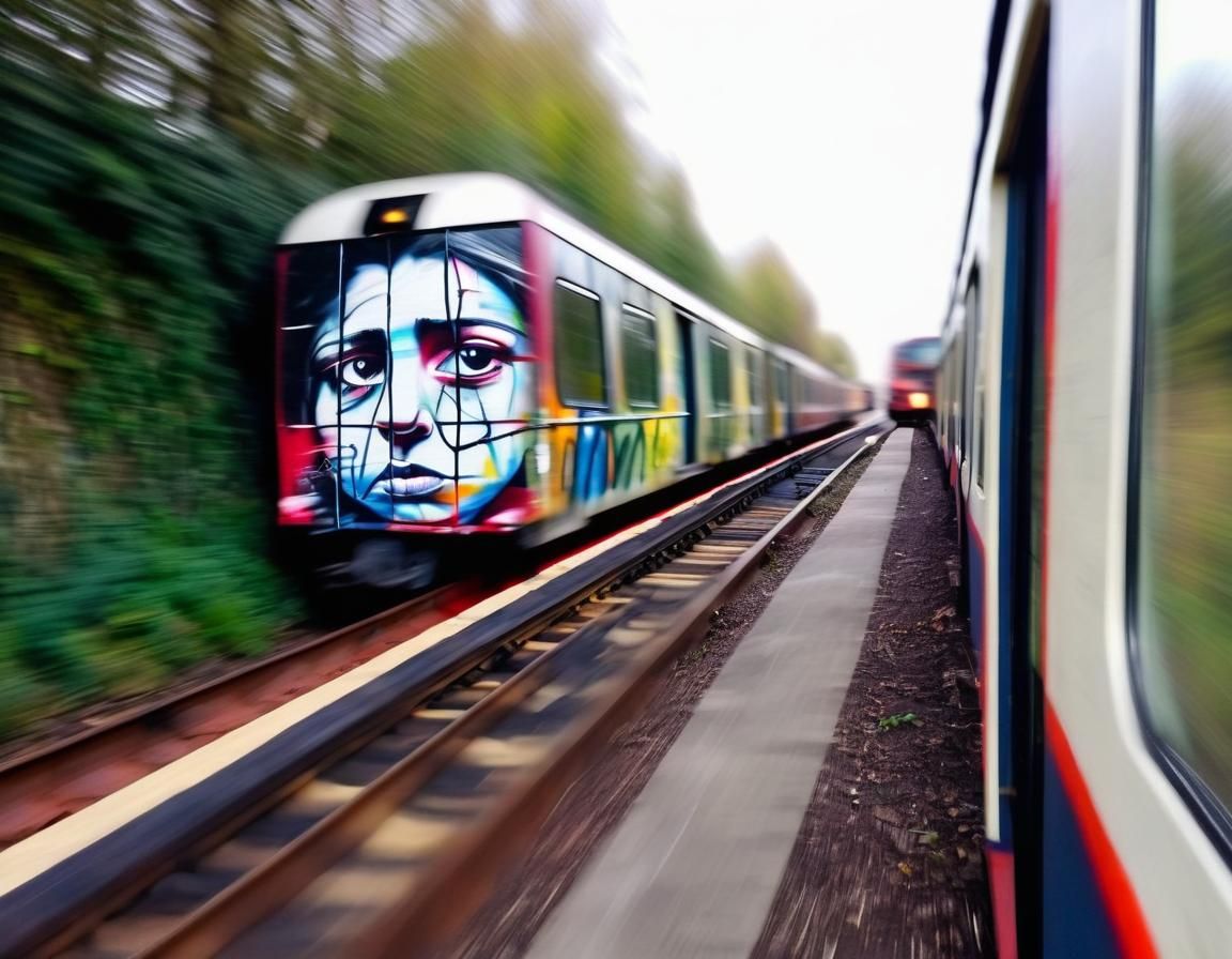 Anamorphic People Painting from Moving Train View