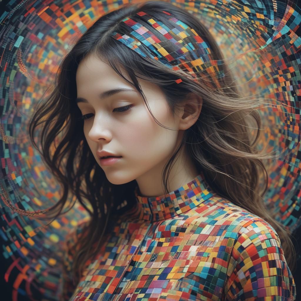 Abstract Portrait in Dense Pixel Patterns