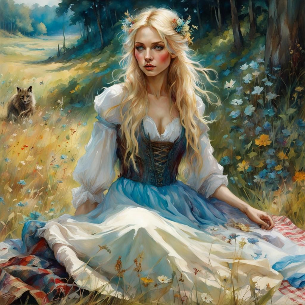 Fairytale Meadow Picnic in Arthur Rackham Style