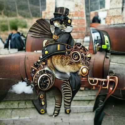 Steampunk Cat with Mechanical Enhancements