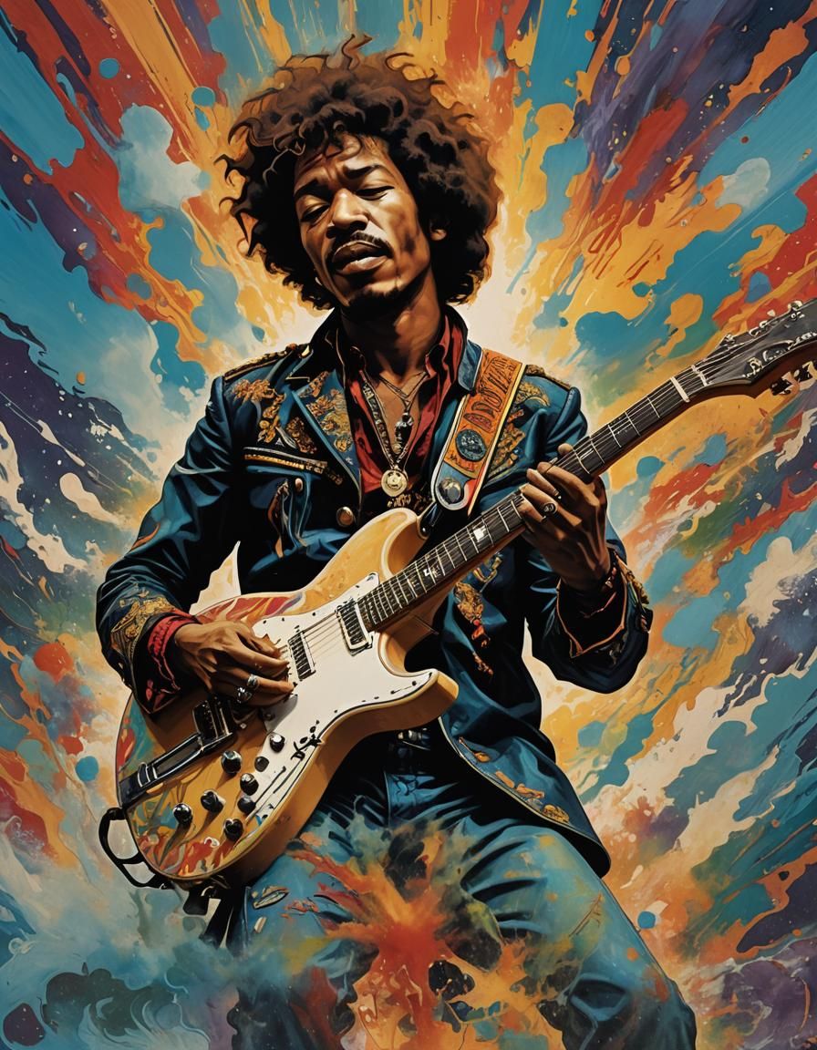 Jimi Hendrix Screen Print in Marcel Duchamp Style