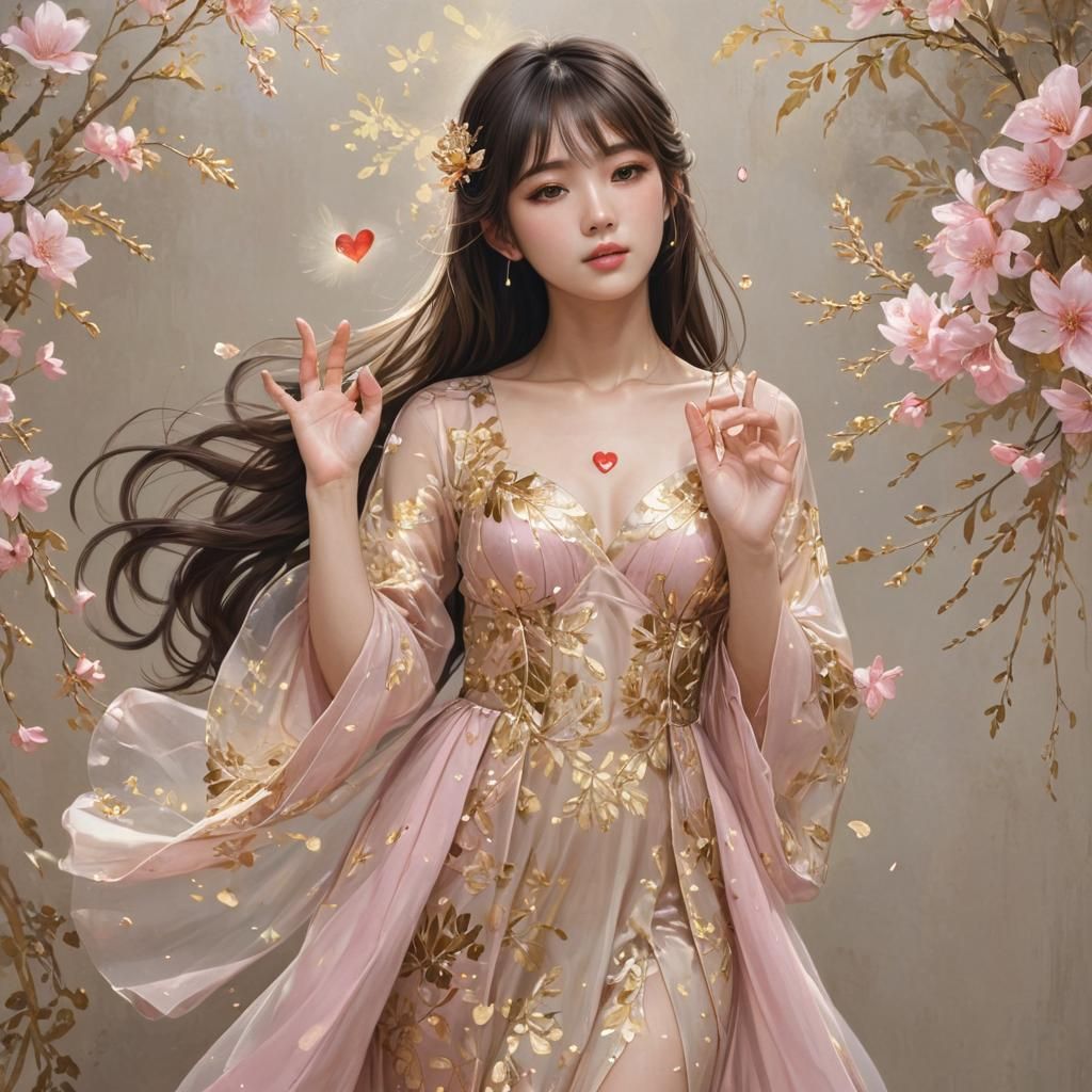 Anime Style Portrait of a Young Woman in Gold