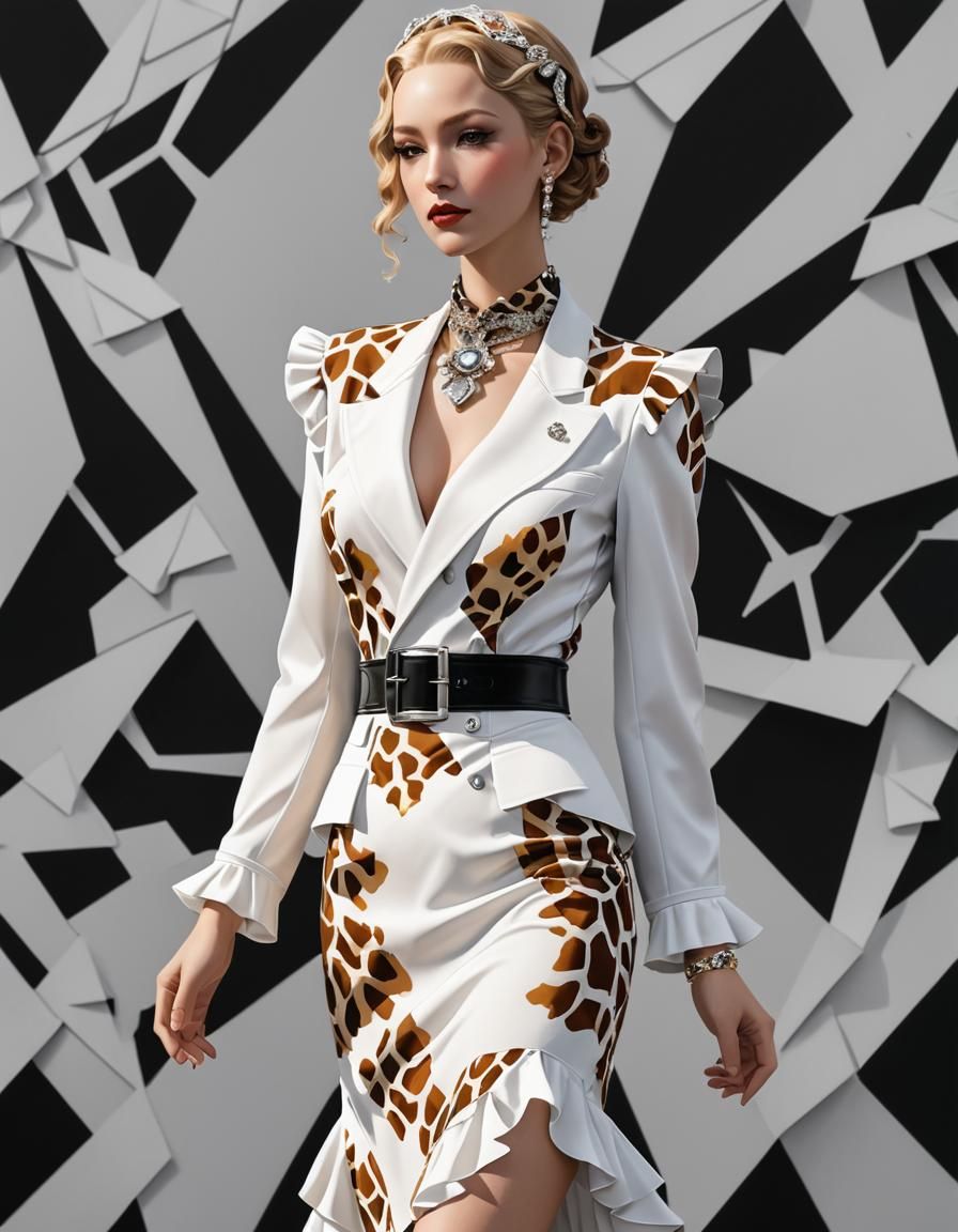 Giraffe Print 1930s Suit in Anime Style
