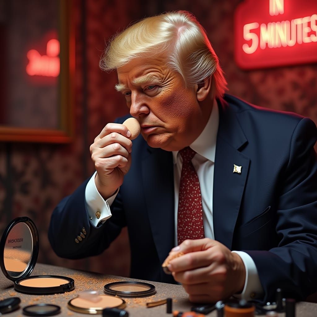 Hyper-Realistic Trump in Makeup Chaos