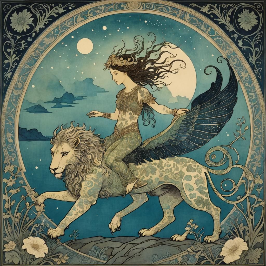 Ornate Art Nouveau Chimera with Bioluminescence