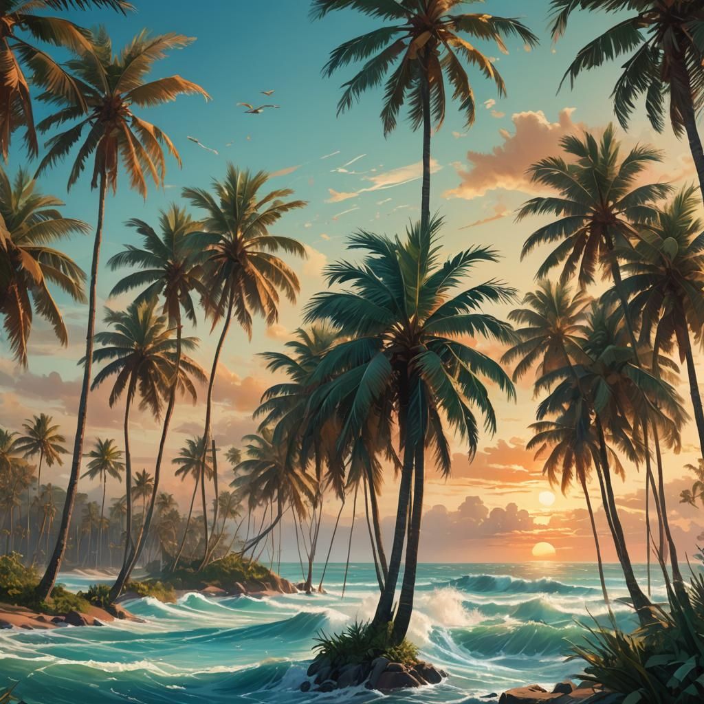 Tropical Ocean Scene in Digital Matte Painting Style