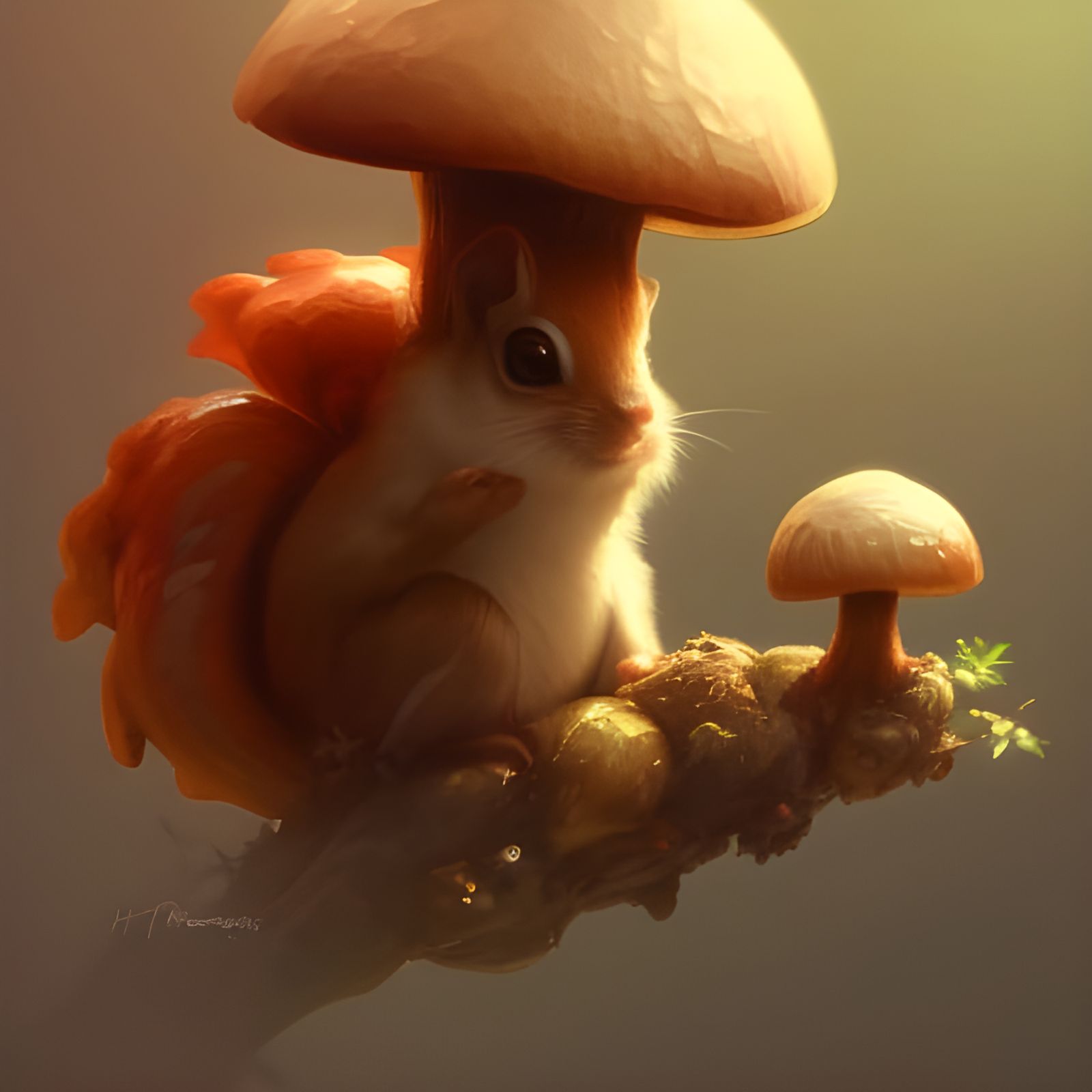 Mushroom Squirrel Family Concept Art in 8K