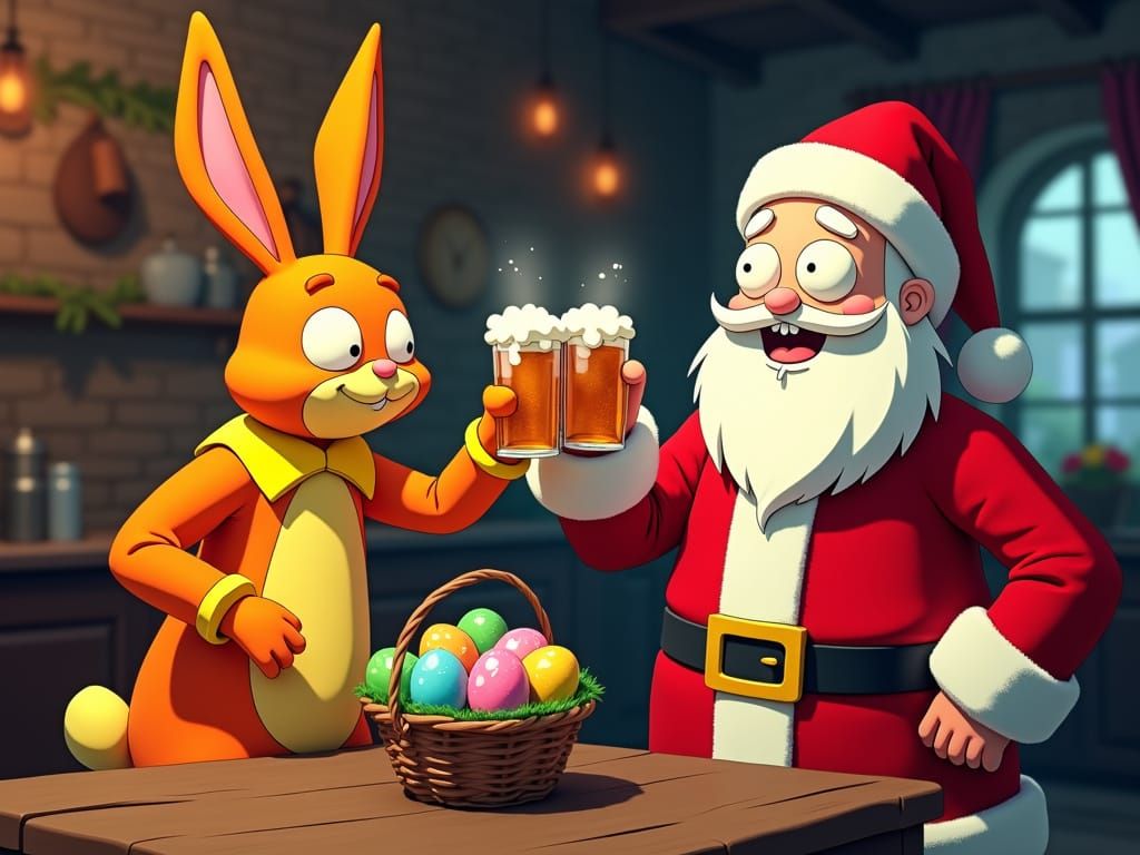 1990s Anime Easter Bunny Meets Santa in Rick and Morty Style...
