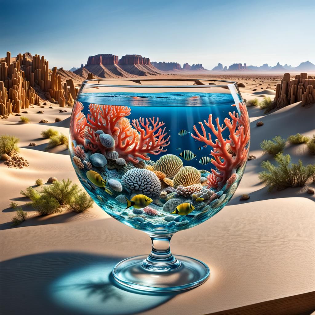 Underwater Coral Reef in Glass, Desert Setting