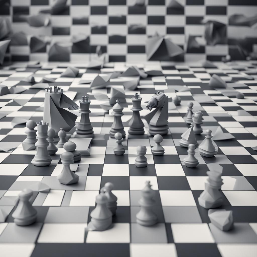 Origami Chessboard with Gray Square in Papercraft Style