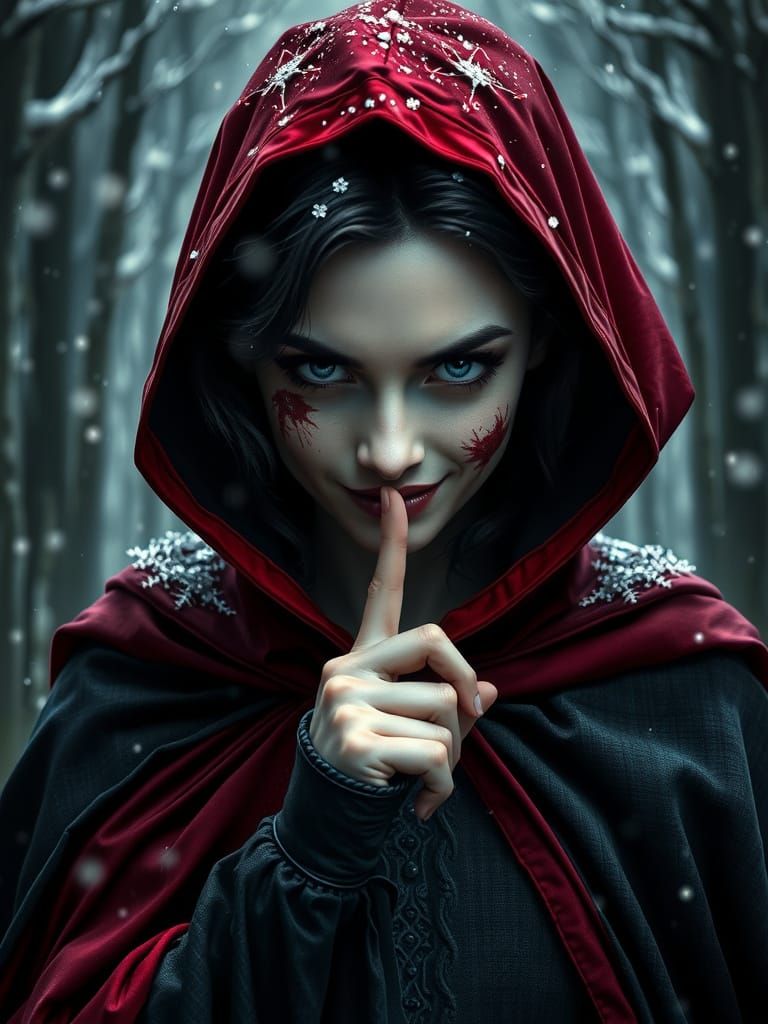 Snow White's Evil Smile in a Winter Forest