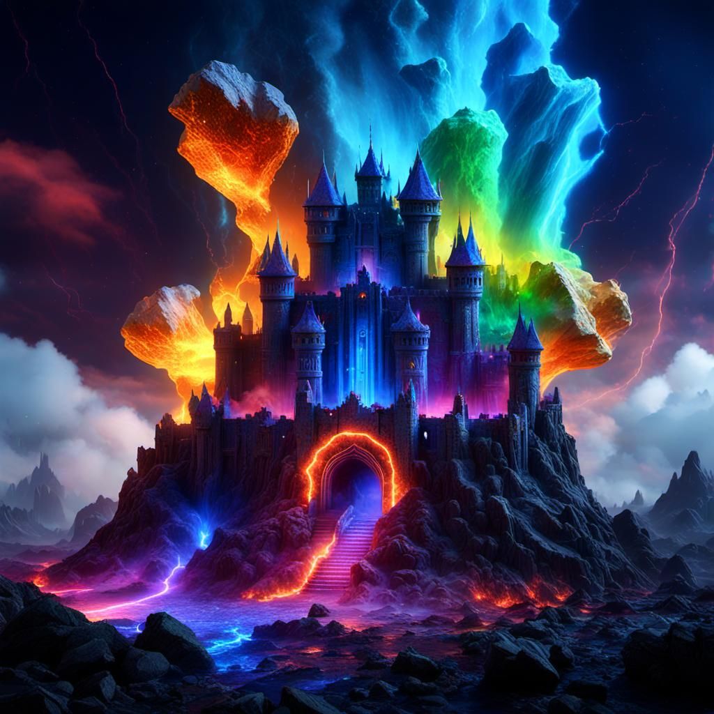 Rainbow Petrified Wood Castle Eruption: Fantasy Art