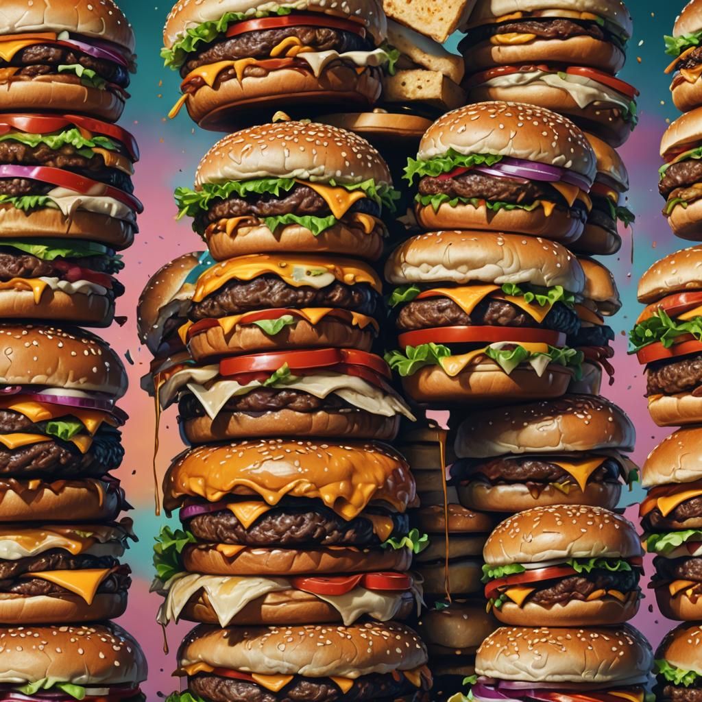 Hyperrealistic Burger Tower Concept Art