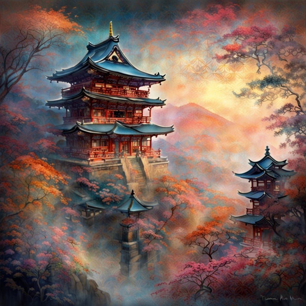 Japanese temple and autumn foliage
