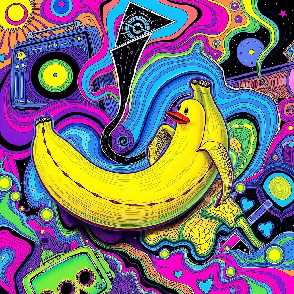 Surreal Banana Groove in Psychedelic Abstract Art