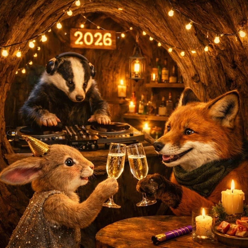 Woodland Creatures Celebrate New Year's Eve Party