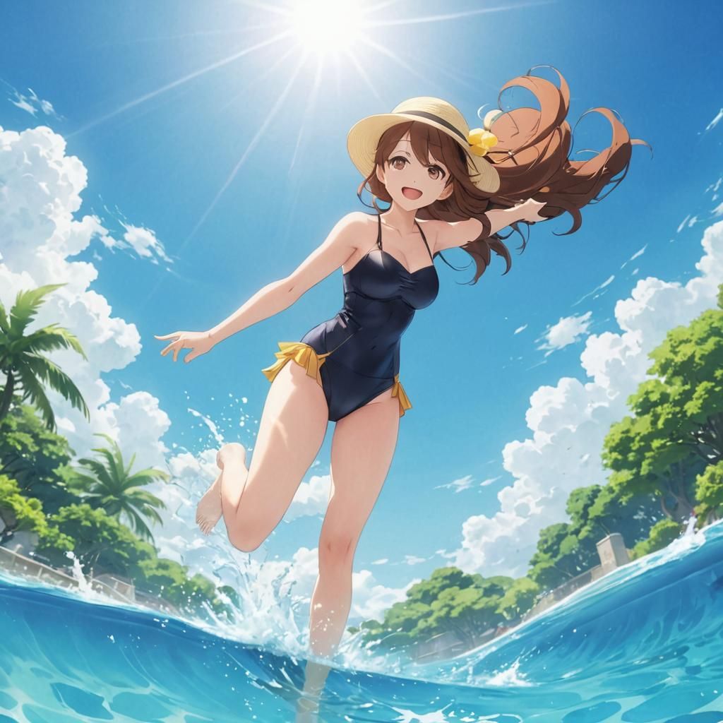 Girl in Swimsuit in Anime Style