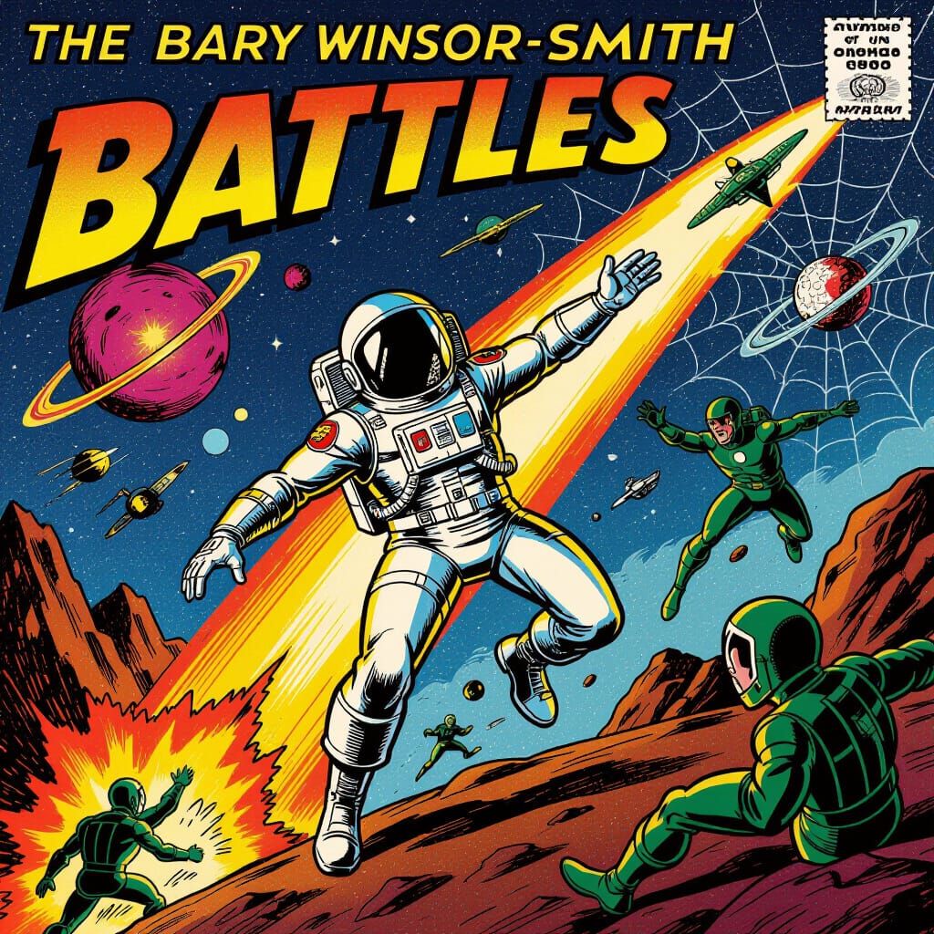 Retro Comic Astronaut Battles Aliens in Galactic Adventure
