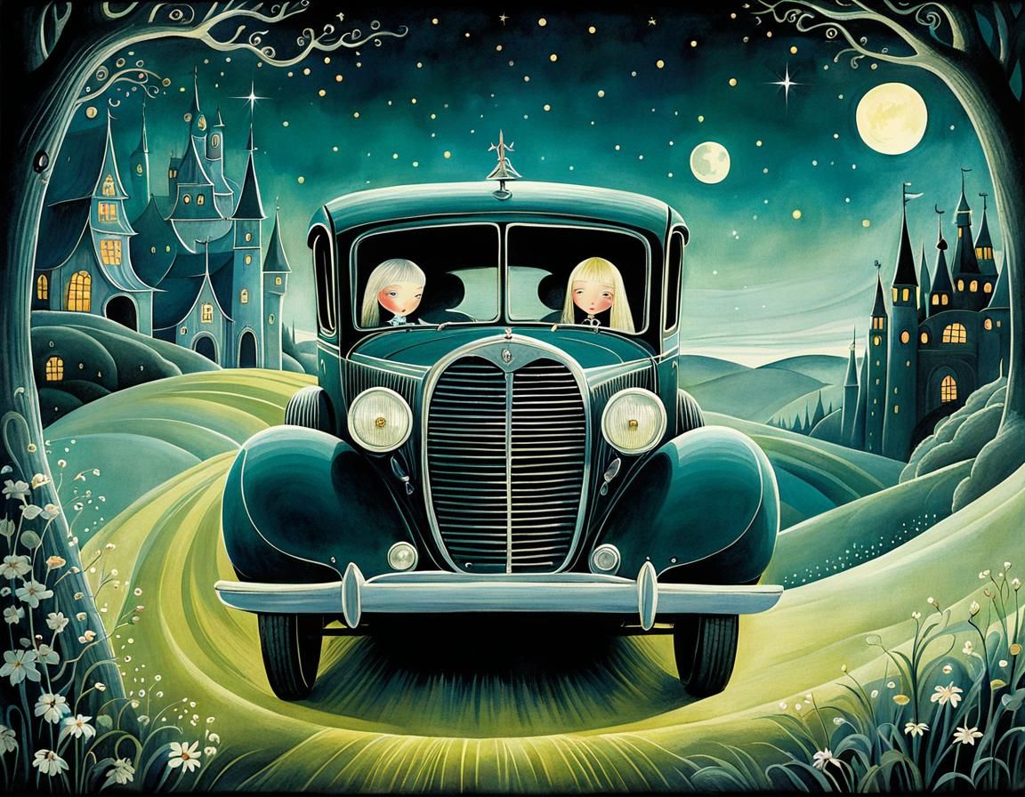 Whimsical Drive-In Movie Illustration