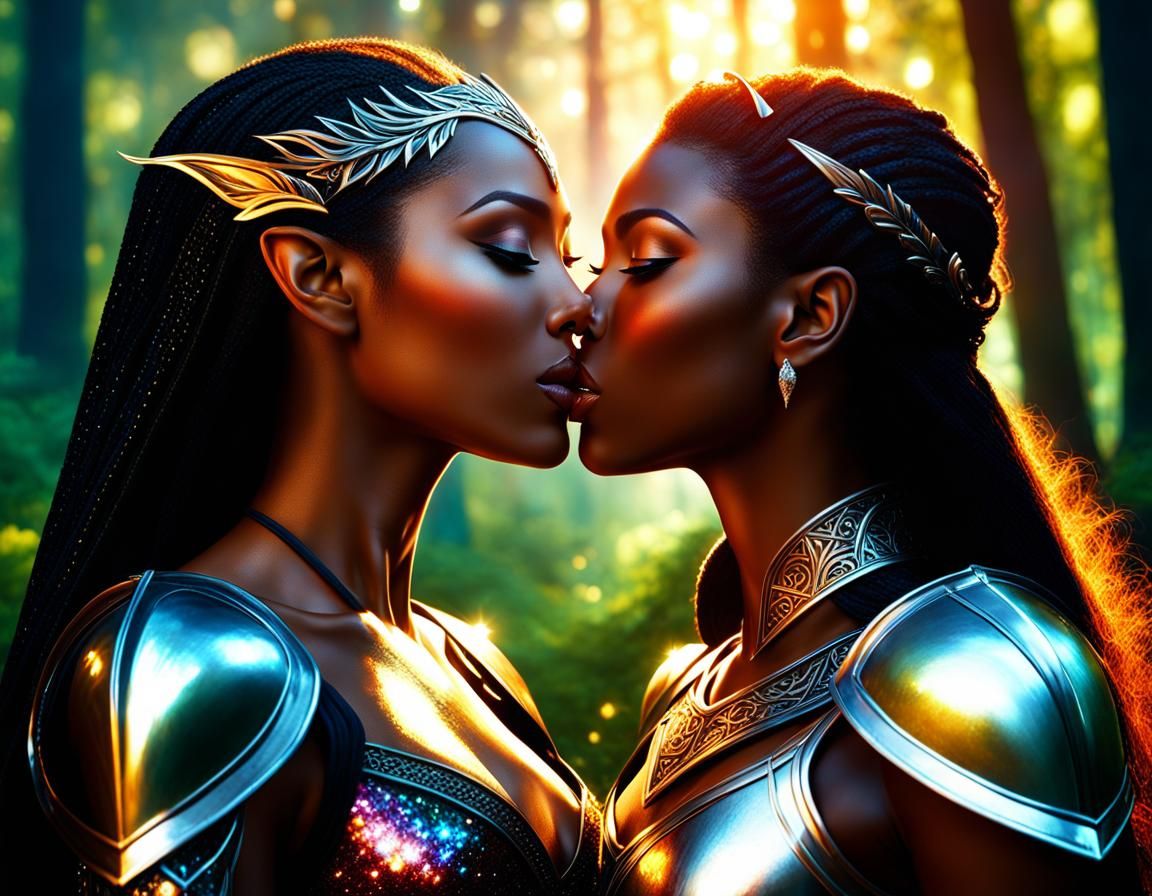 Forest Kiss between Human and Elf