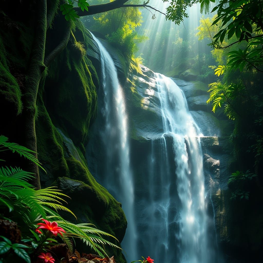 Lush Jungle Oasis in Emerald Light