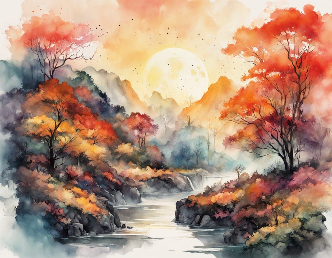 A Vibrant Moonlit Scene in a Lush Summerscape