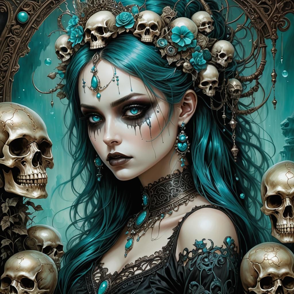 Turquoise-Eyed Goth Girl: Horror Fantasy Art