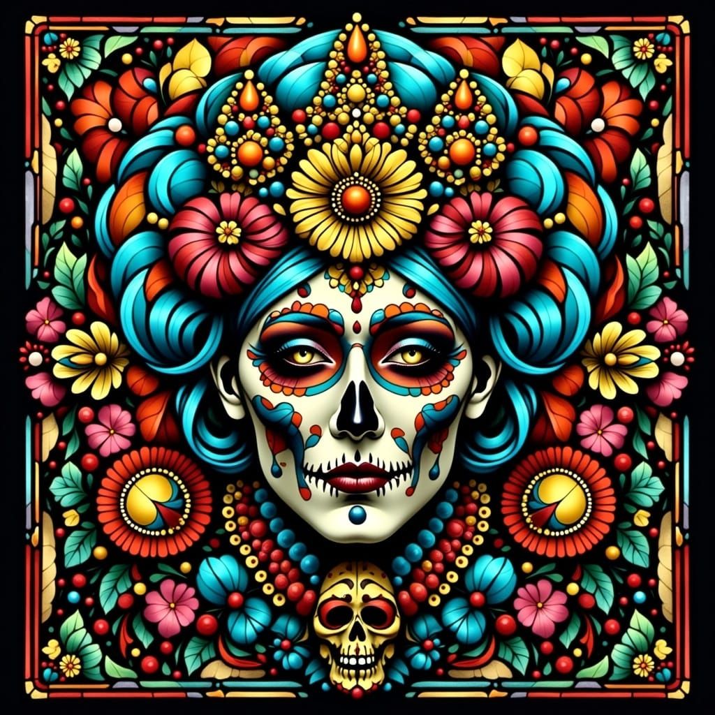 Stained Glass Day of the Dead Skulls