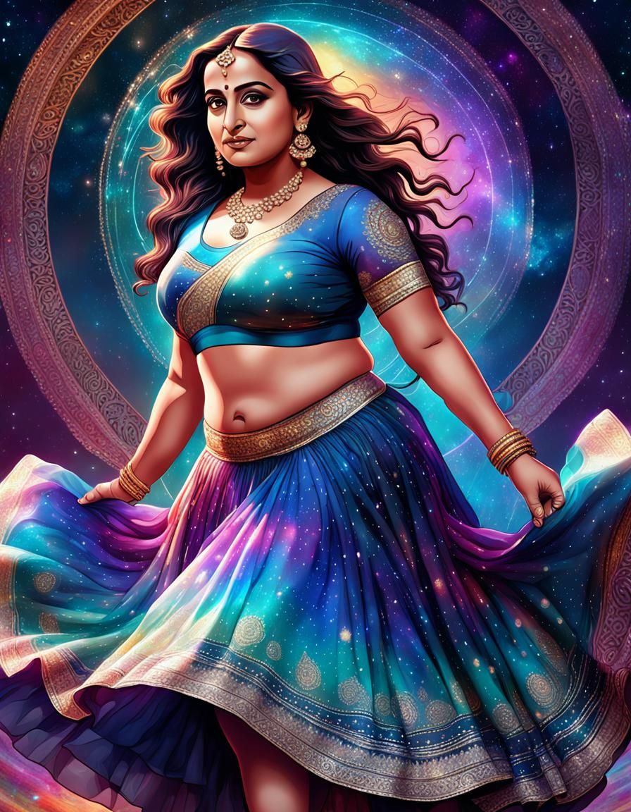 Indian Fantasy Figure in Holographic Cosmic Style