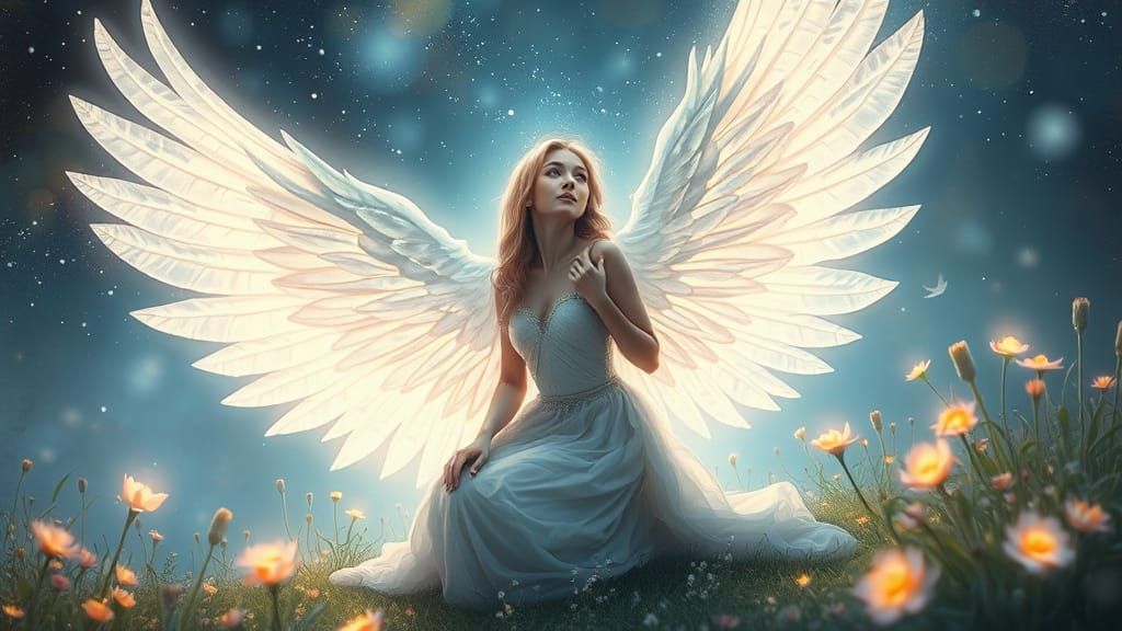 Celestial Being in Starlit Garden, Digital Art